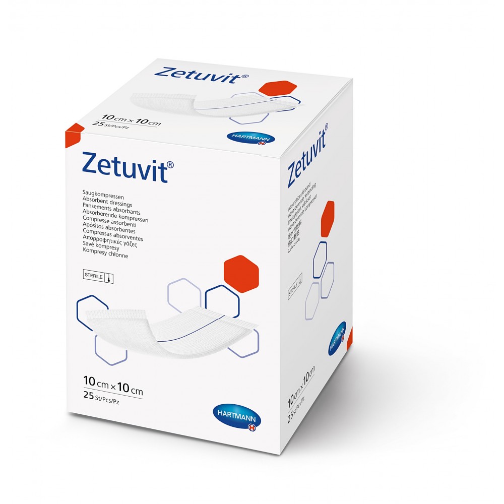 Zetuvit® Sterile Αποστειρωμένα Απορροφητικά Επιθέματα Γάζας. 10x10cm. 25 Τεμάχια. 4137010. 