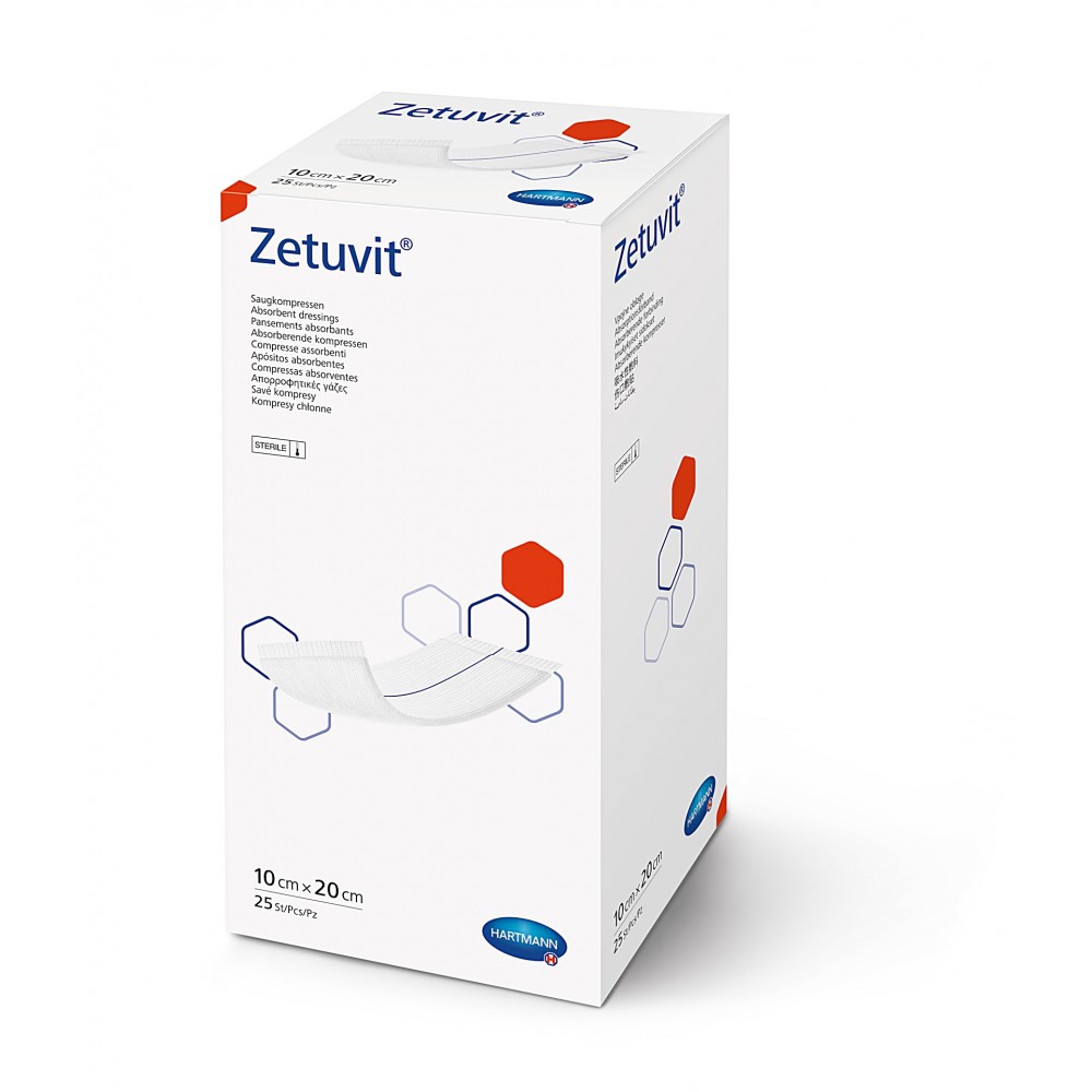 Zetuvit® Sterile Αποστειρωμένα Απορροφητικά Επιθέματα Γάζας. 10x20cm. 25 Τεμάχια. 4137020. 