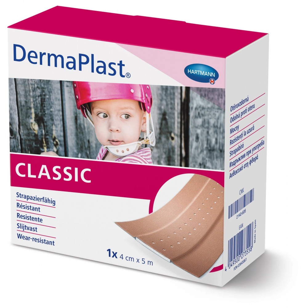 DermaPlast® Classic Αυτοκόλλητο Επίθεμα Μικροτραυμάτων σε Ταινία. 5m x 4cm. 1Τεμάχιο. 5350512. 