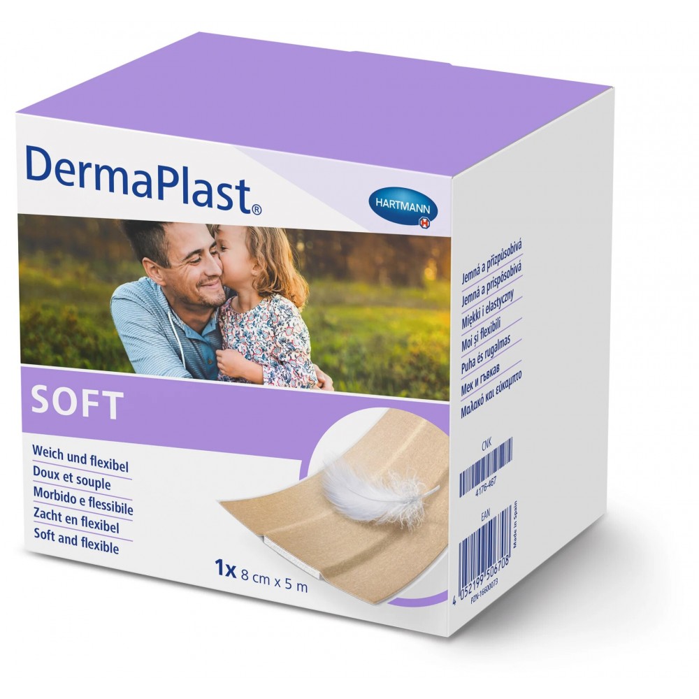 DermaPlast® Sensitive Απαλό-Ελαστικό Αυτοκόλλητο Επίθεμα Μικροτραυμάτων σε Ταινία. 5m x 8cm. 1Τεμάχιο. 5353712. 