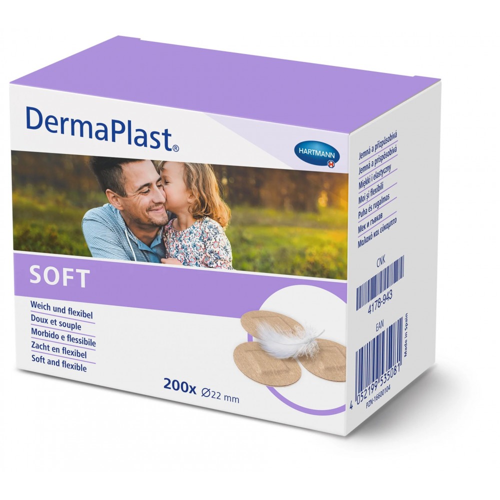 DermaPlast® Sensitive Spot Στρογγυλό Απαλό-Ελαστικό Αυτοκόλλητο Επίθεμα Μικροτραυμάτων. Διάμετρος 22mm. 200 Τεμάχια. 5353822.