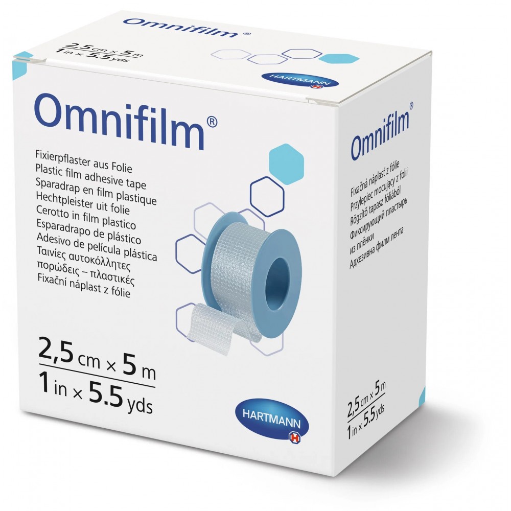 Omnifilm® Αυτοκόλλητη Ταινία Στερέωσης από Πορώδη Διαφανή Μεμβράνη. 5m x 2,5cm. 1Τεμάχιο. 9004342.