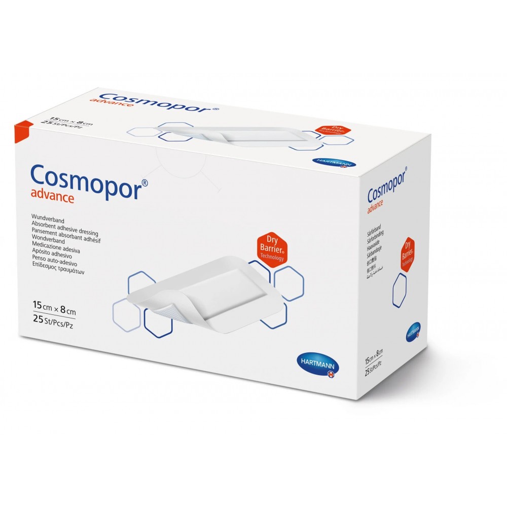 Cosmopor® Advance Αυτοκόλλητο Επίθεμα Τραυμάτων με Υπεραπορροφητικό Πυρήνα. 15x8cm. 25Τεμάχια. 9010141.