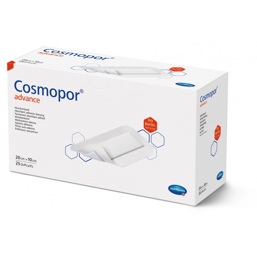 Cosmopor® Advance Αυτοκόλλητο Επίθεμα Τραυμάτων με Υπεραπορροφητικό Πυρήνα. 20x10cm. 25Τεμάχια. 9010151.