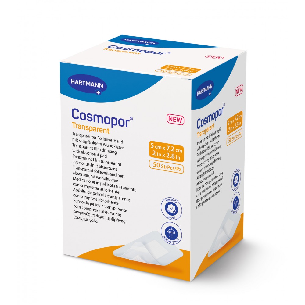 Cosmopor® Τransparent Διαφανές Επίθεμα-Μεμβράνη με Απορροφητική Στρώση Εκκρίσεων Τραύματος. 5x7,2cm. 50Τεμάχια. 9010510. 