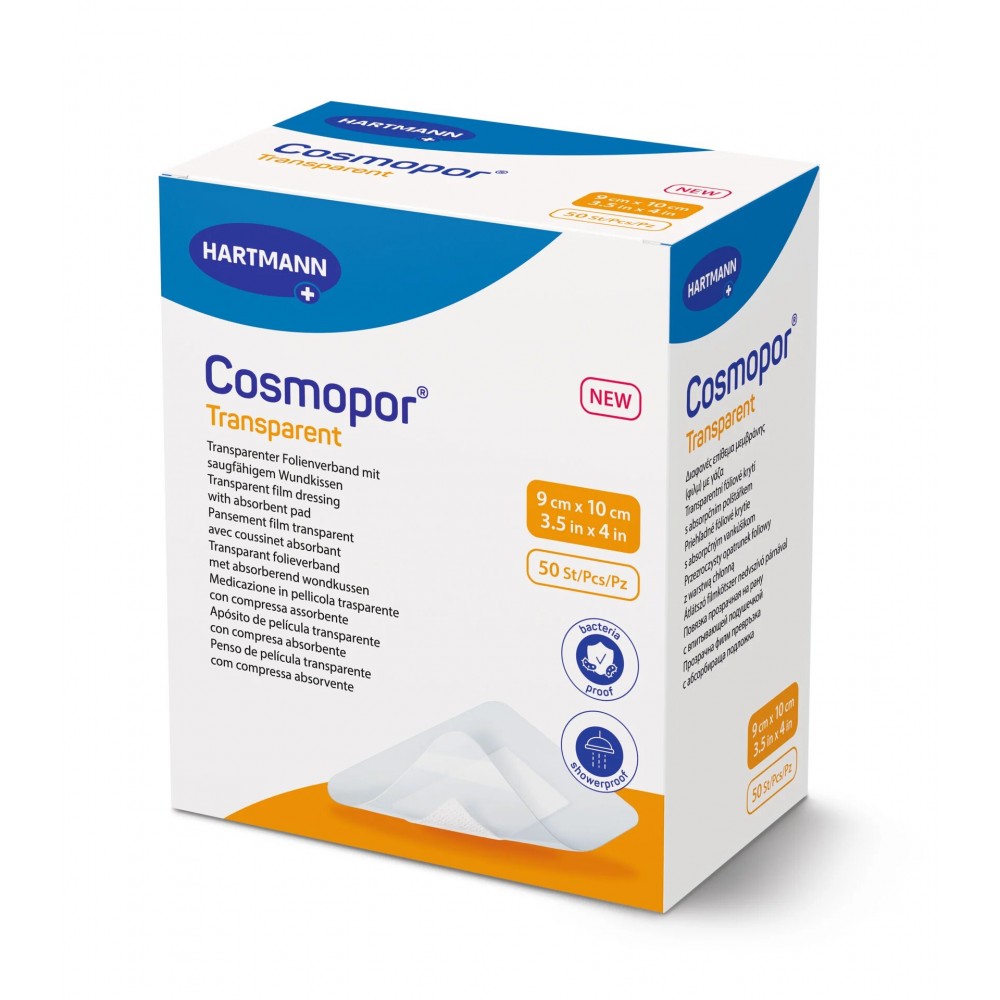 Cosmopor® Τransparent Διαφανές Επίθεμα-Μεμβράνη με Απορροφητική Στρώση Εκκρίσεων Τραύματος. 9x10cm. 50Τεμάχια. 9010530.