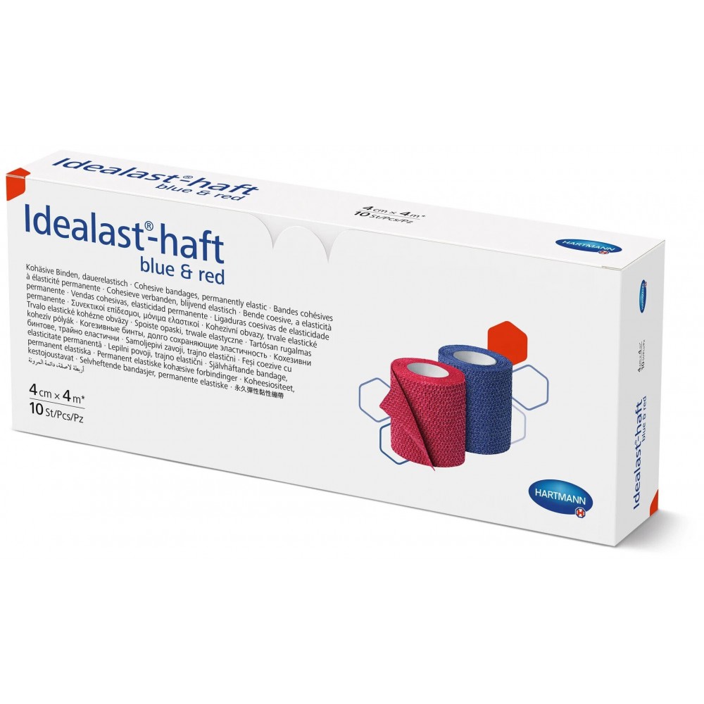 Idealast®-Haft Color Συνεκτικός Eπίδεσμος Tύπου Ideal Μόνιμης Ελαστικότητας. 4m x 4cm. Συσκευασία 5x Κόκκινο & 5x Μπλε. 9311000. 