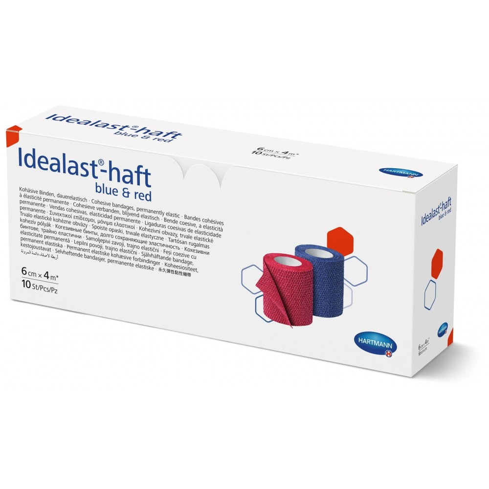 Idealast®-Haft Color Συνεκτικός Eπίδεσμος Tύπου Ideal Μόνιμης Ελαστικότητας. 4m x 6cm. Συσκευασία 5x Κόκκινο & 5x Μπλε. 9311010.