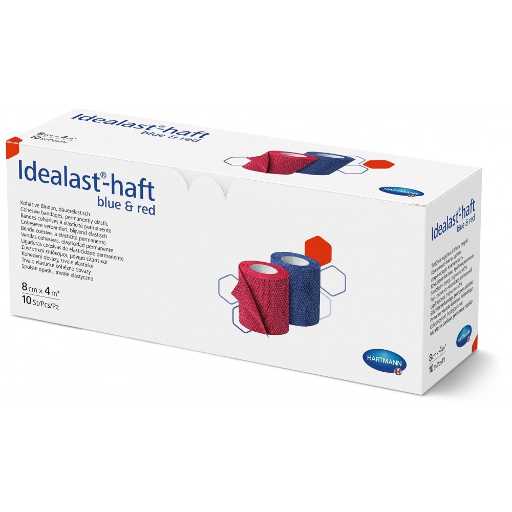 Idealast®-Haft Color Συνεκτικός Eπίδεσμος Tύπου Ideal Μόνιμης Ελαστικότητας. 4m x 8cm. Συσκευασία 5x Κόκκινο & 5x Μπλε. 9311020.