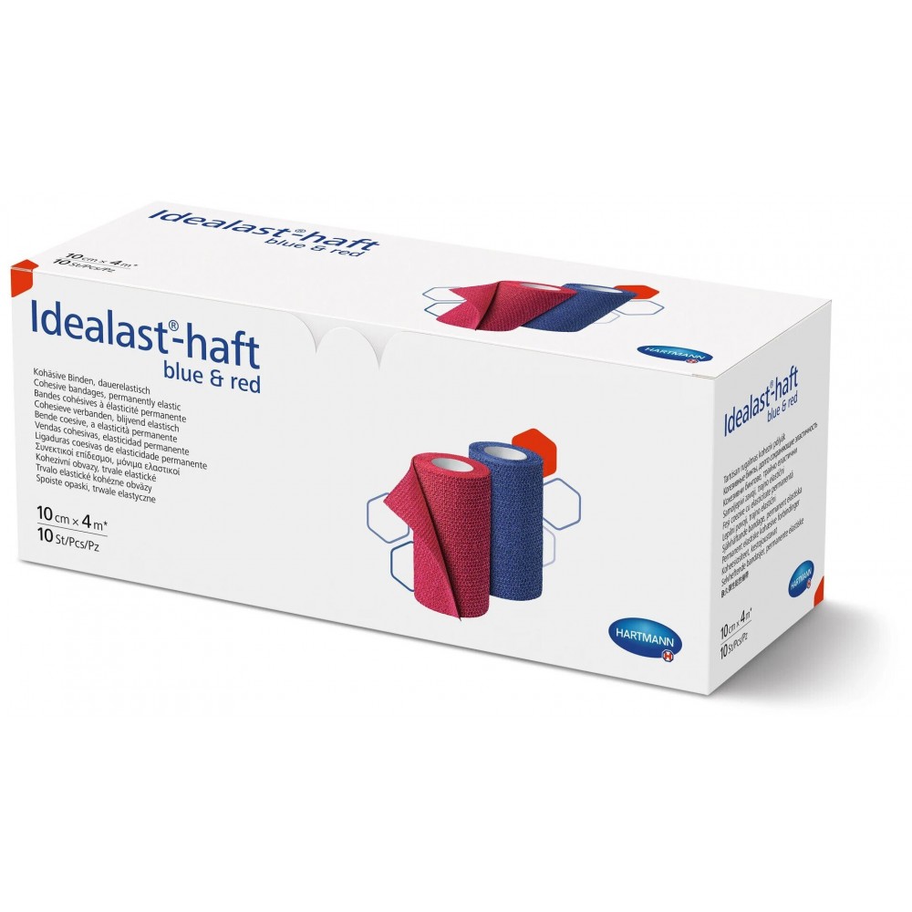 Idealast®-Haft Color Συνεκτικός Eπίδεσμος Tύπου Ideal Μόνιμης Ελαστικότητας. 4m x 10cm. Συσκευασία 5x Κόκκινο & 5x Μπλε. 9311030.