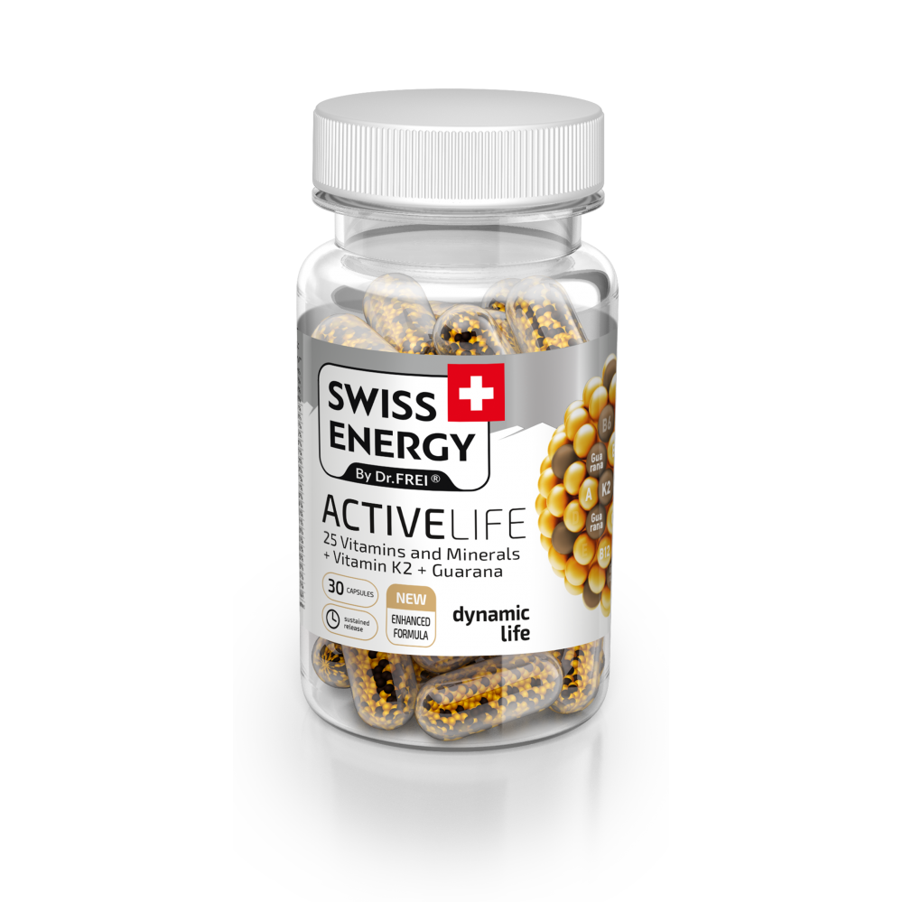 ACTIVELIFE Swiss Energy 25 Βιταμίνες και Μεταλλικά Στοιχεία + Βιταμίνη K2 + Guarana. 30 Κάψουλες.