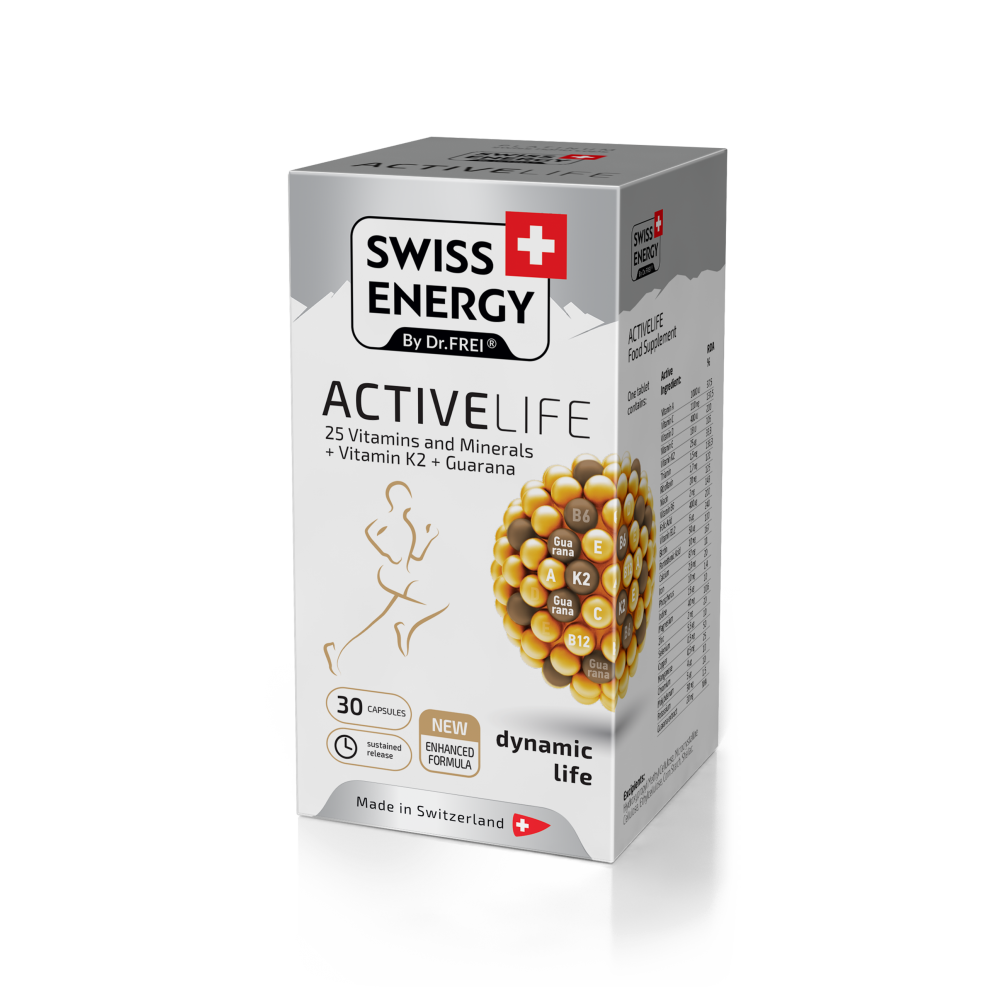 ACTIVELIFE Swiss Energy 25 Βιταμίνες και Μεταλλικά Στοιχεία + Βιταμίνη K2 + Guarana. 30 Κάψουλες.