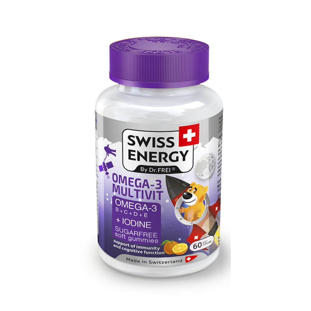 Omega-3 Multivit Kids Swiss Energy Ζελεδάκια Χωρίς Ζάχαρη με Βιταμίνες και Μεταλλικά στοιχεία. 60 Ζελεδάκια.