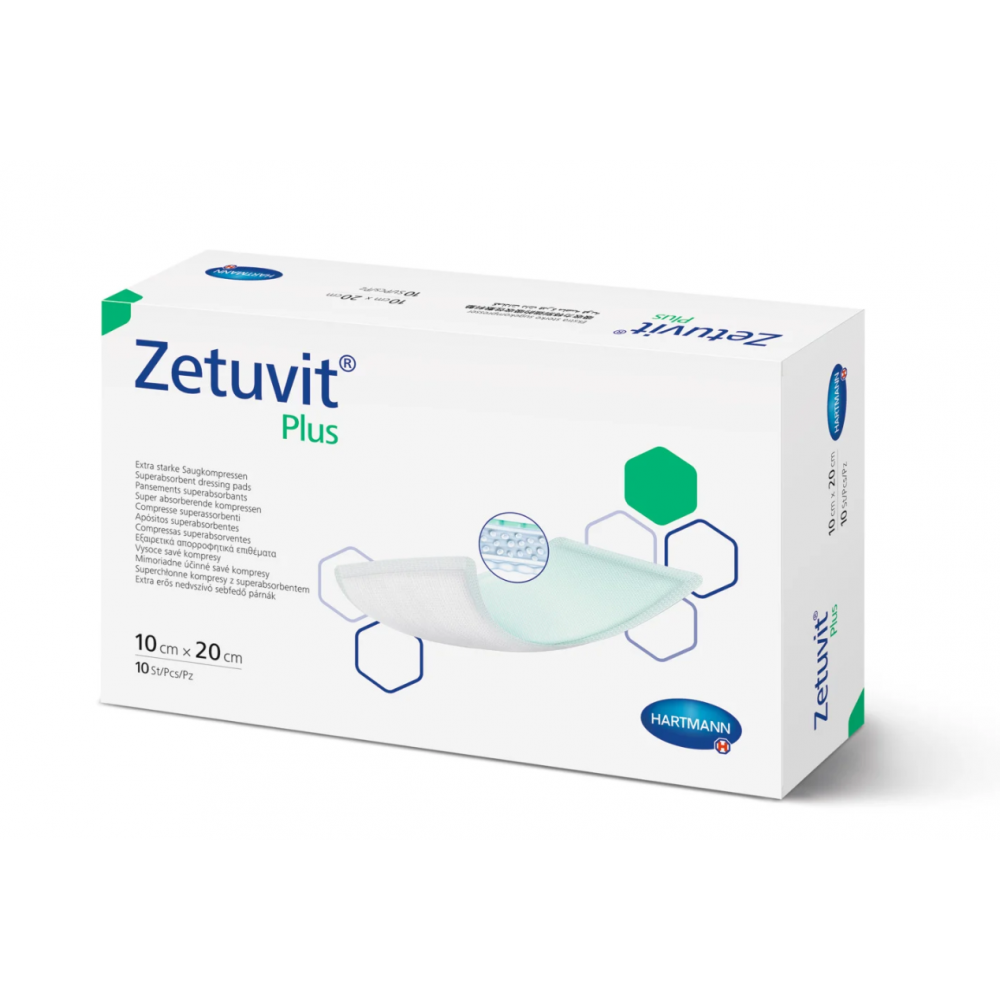 Zetuvit® Plus Αποστειρωμένο Επιθέμα Υπεραπορροφητικού Πυρήνα. 10x20cm. 10 Τεμάχια. 4137119. 