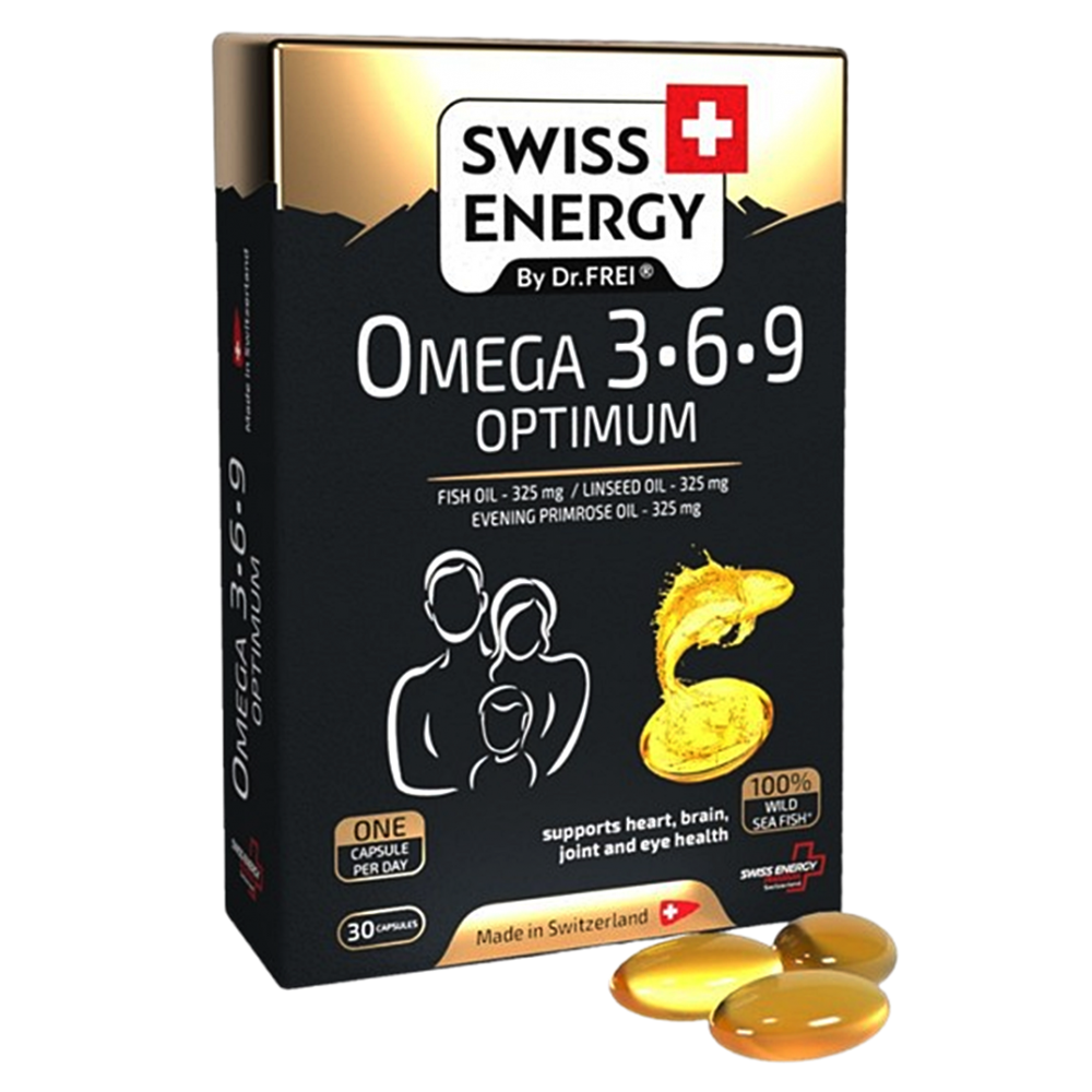 Ωμέγα 3-6-9 Optimum SWISS ENERGY. Διατροφικό Συμπλήρωμα Ιχθυέλαιου-Λιναρόσπορου-Νυχτολούλουδου. 30 Κάψουλες. 