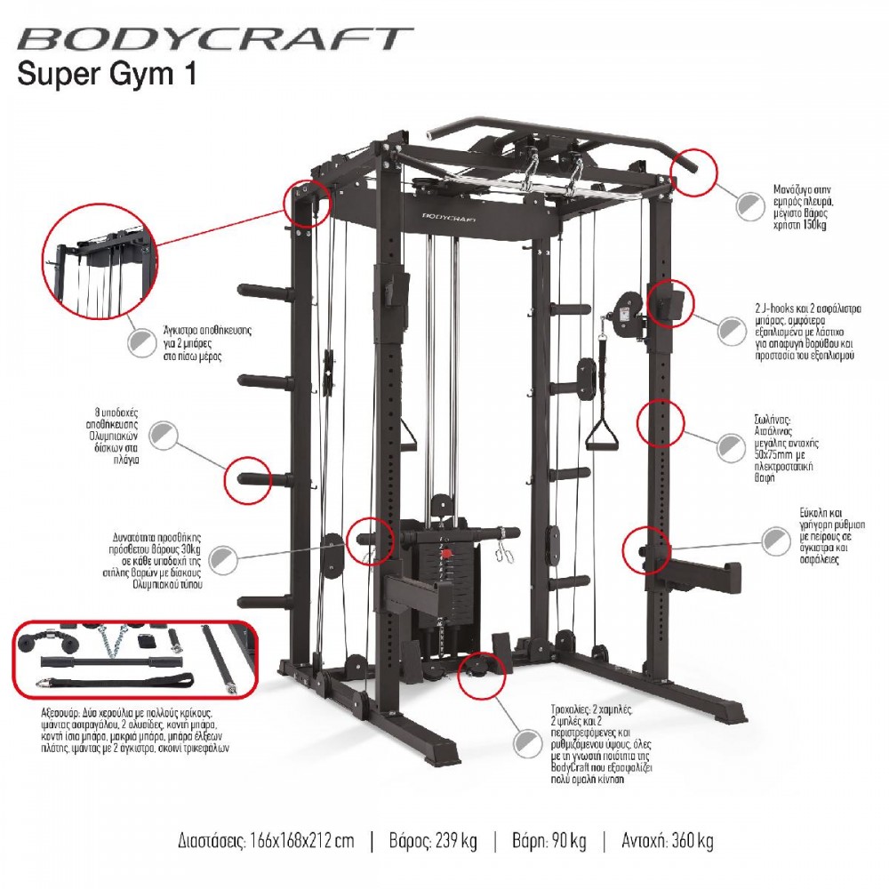 Κλωβός Power Rack με Τροχαλίες Bodycraft Super Gym 1